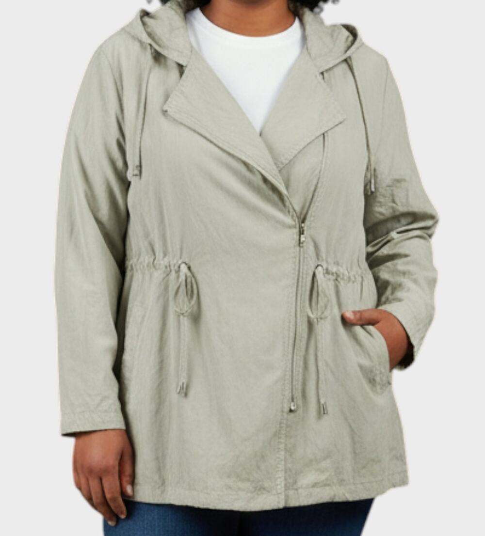 Simply Emma Womens Plus Size 1X Hooded Drawstring Waist Barn Jacket Full Zip